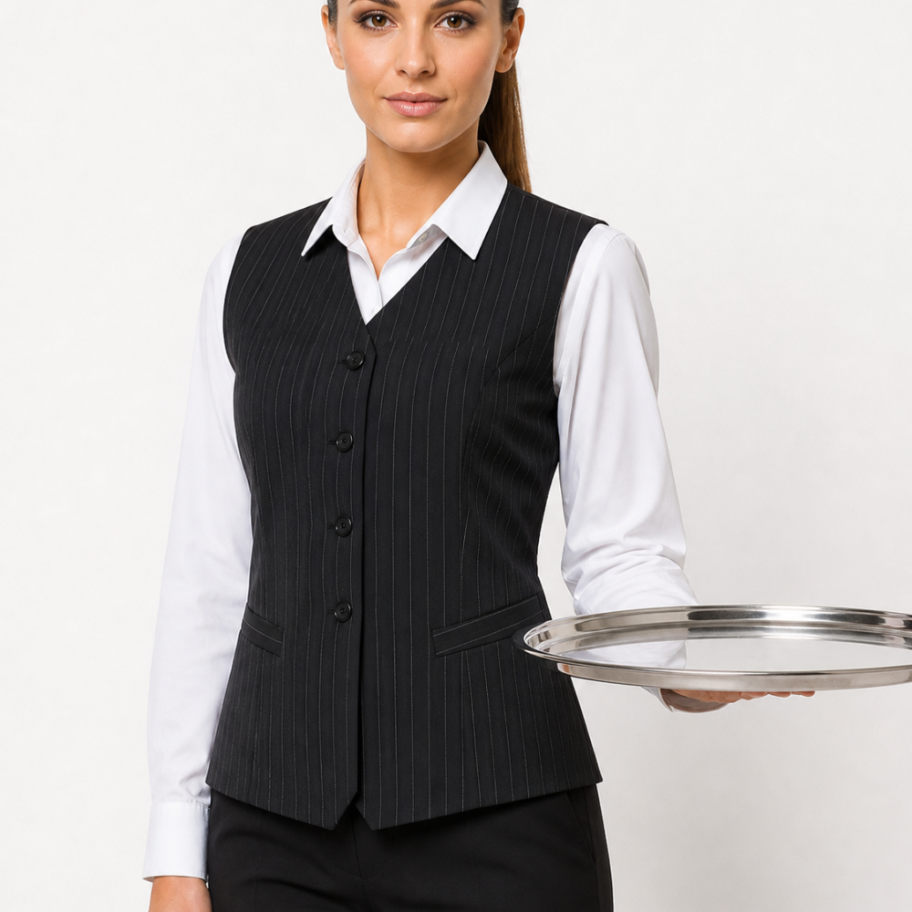 Gilet Professionnel Femme à Rayures Fines – Tenue Serveuse
