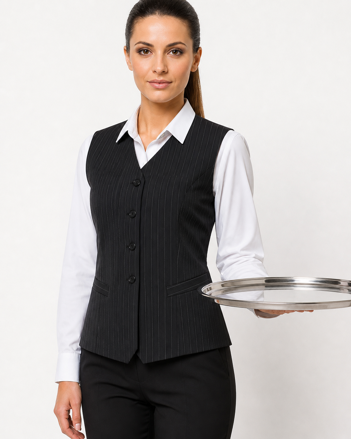 Gilet Professionnel Femme à Rayures Fines – Tenue Serveuse