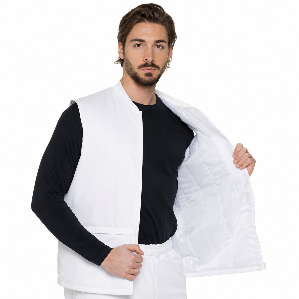 Gilet de Travail Unisexe Blanc Doublé – Norme HACCP