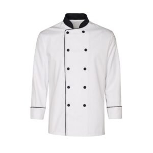 Veste de cuisine homme blanche à col contrasté – Manches longues
