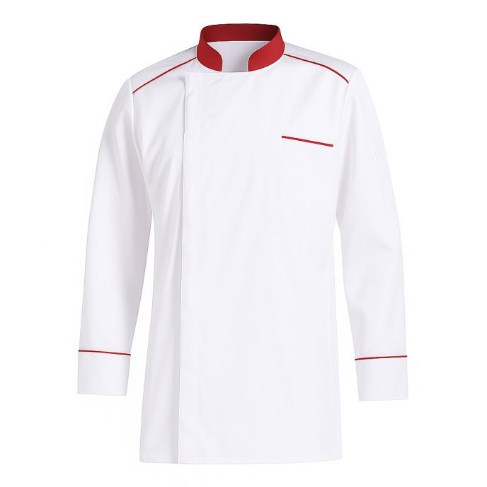 Veste de cuisine blanche et rouge respirante – Manches longues