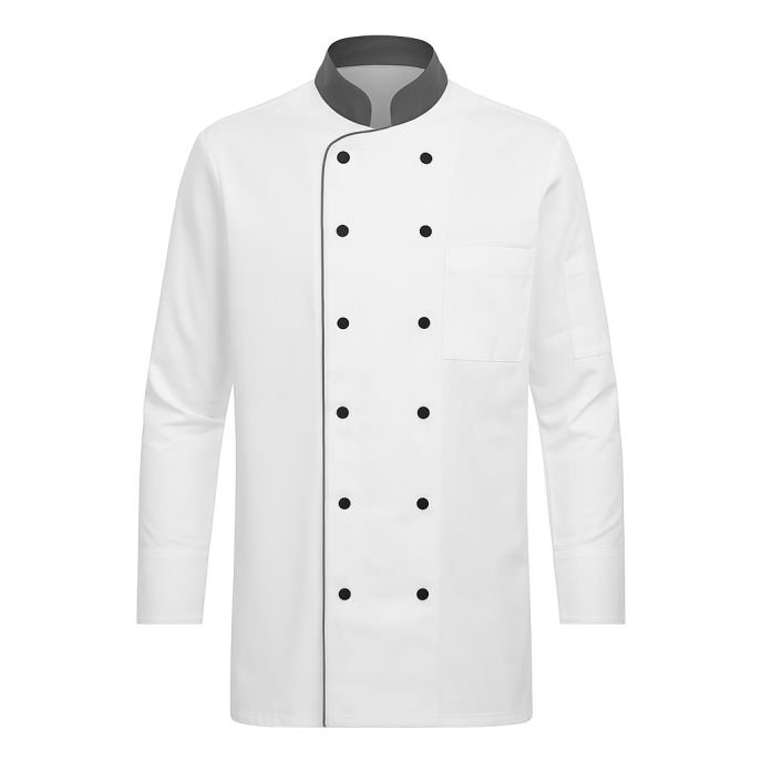 Veste de cuisine blanche et grise – Manches longues