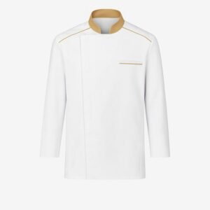 Veste de cuisine noire à col beige respirante – Manches longues