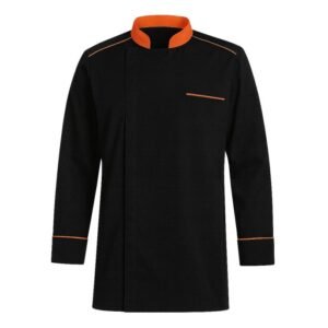 Veste de cuisine noire et orange respirante – Manches longues