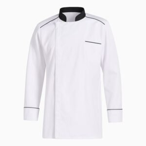 Veste de cuisine blanche respirante finition noire – Manches longues