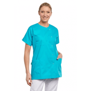 Blouse infirmière turquoise col rond usage professionnel