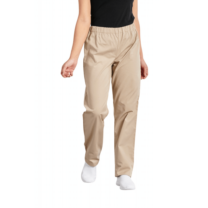 Pantalon médical beige taille élastique mixte professionnel