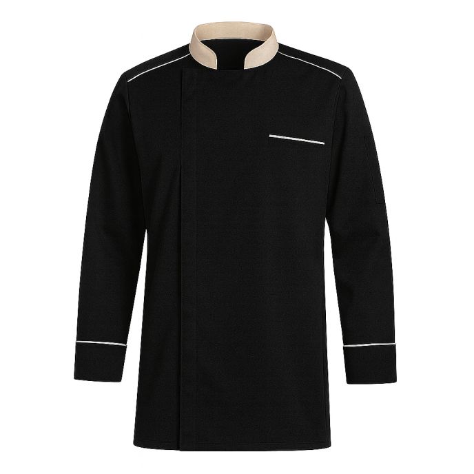 Veste de cuisine noire et beige respirante – Manches longues