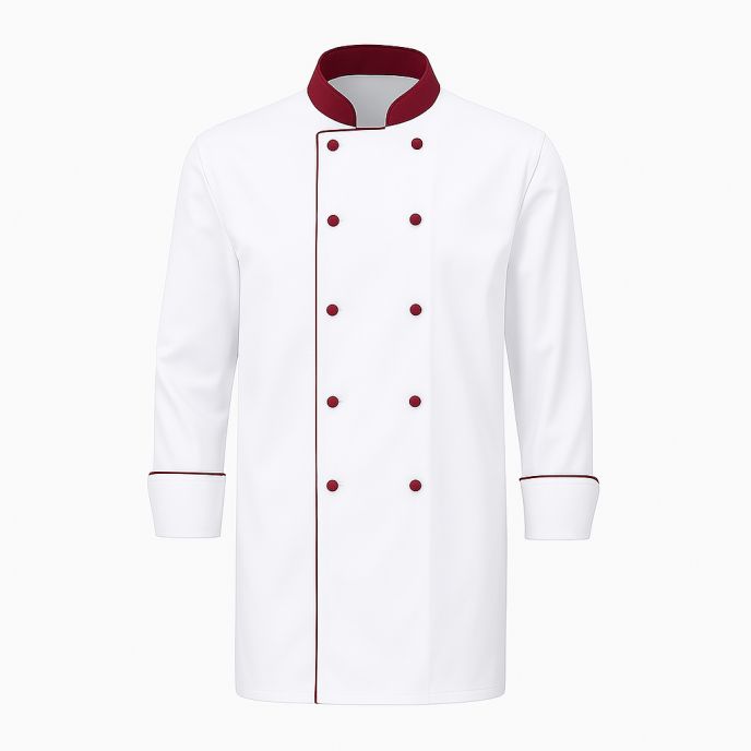Veste de cuisine blanche à col contrasté – Manches longues
