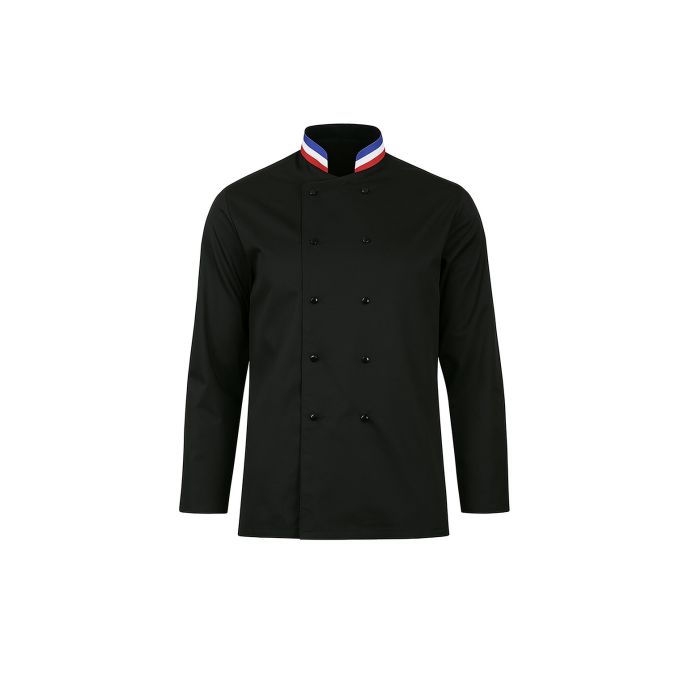 Veste de cuisine noire col bleu blanc rouge – Manches longues