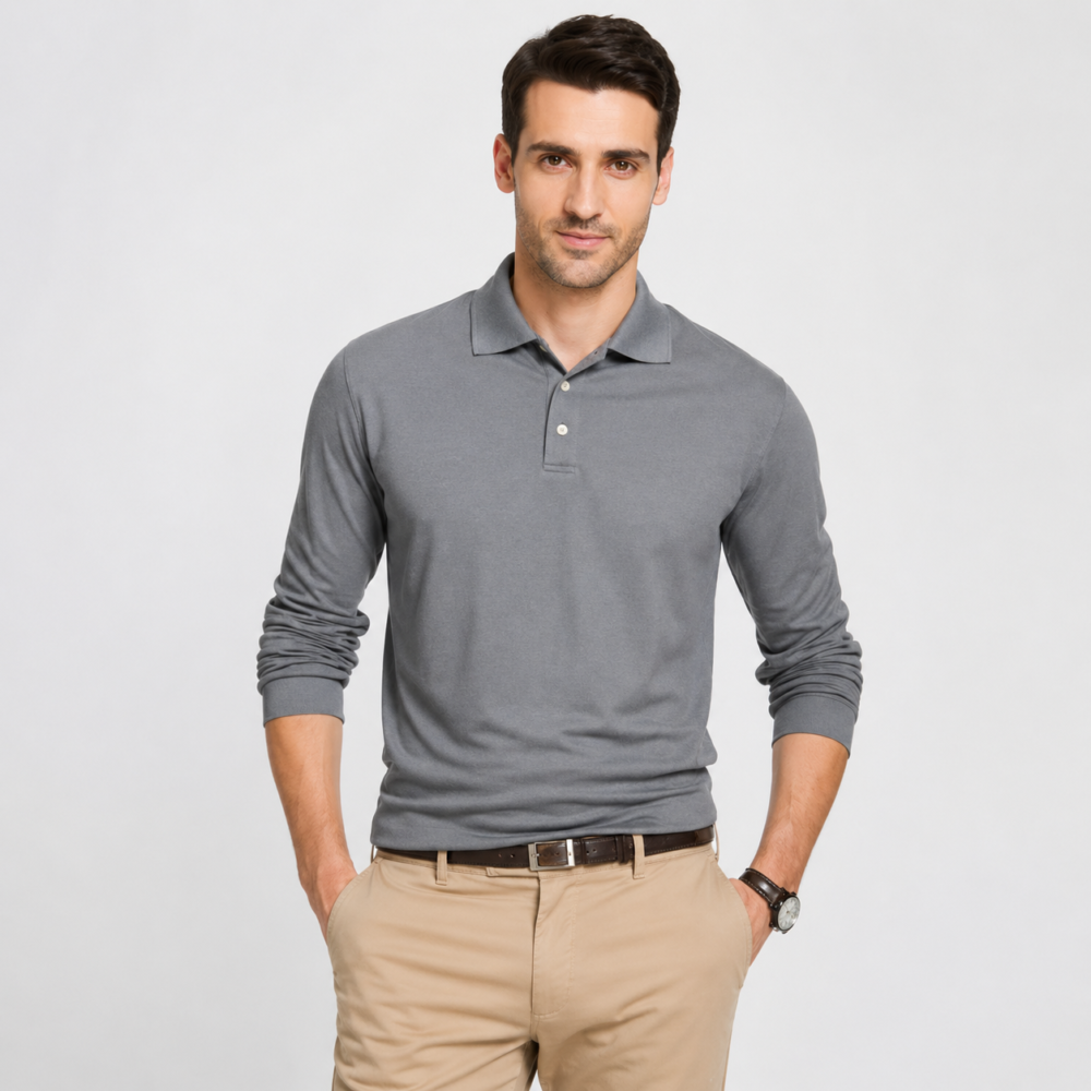 Polo de travail manches longues gris